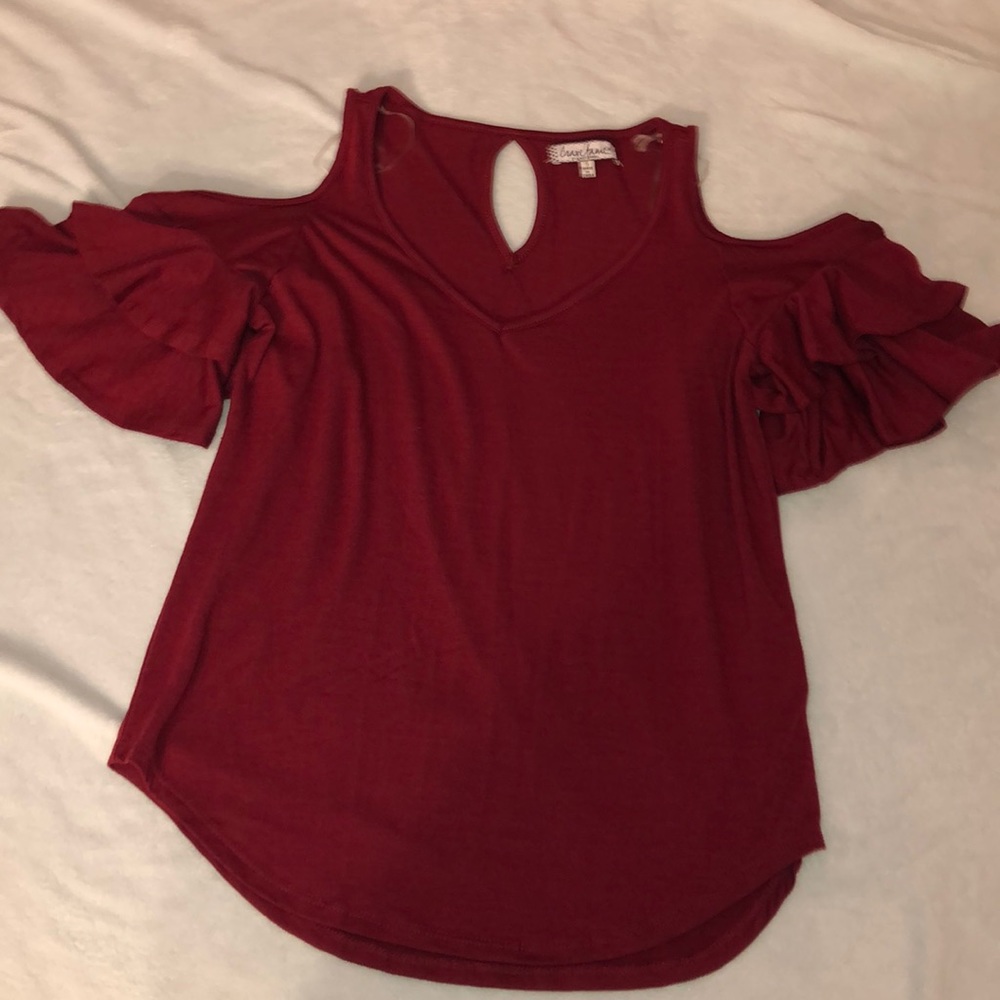 Small ruby layered cold shoulder blouse